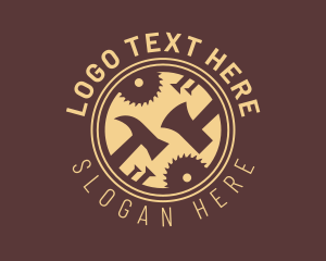 Saw Mill - Hammer Axe Badge logo design