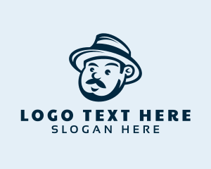 Fedora Hat - Mustache Farmer Man logo design