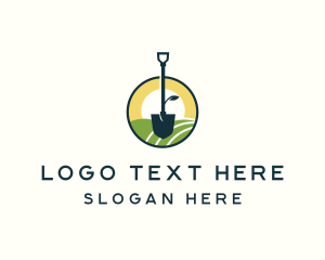 Equipment - Shovel Landscape Sunrise logo design