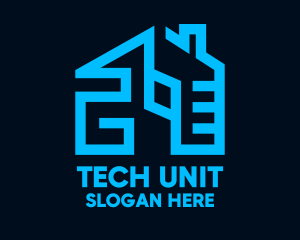 Unit - Geometric Blue Housing logo design