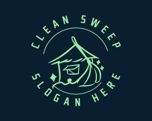 Sweeping - Cleaning Broom House logo design
