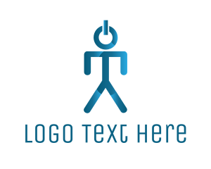 High Technology - Blue Power Button Man logo design