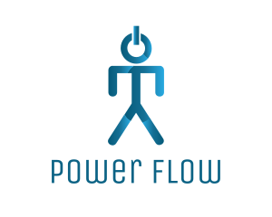 Blue Power Button Man logo design