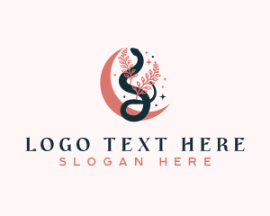 Minimalist - Snake Floral Moon logo design