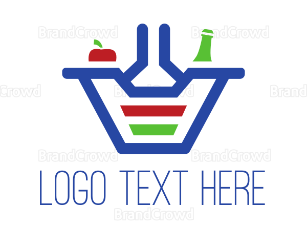 Bottle Apple Grocery Basket Logo
