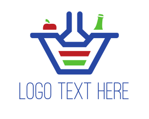 Online Store - Bottle Apple Grocery Basket logo design