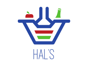 Supermarket - Bottle Apple Grocery Basket logo design