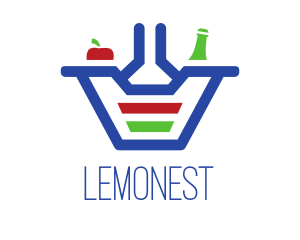 Food And Drinks - Bottle Apple Grocery Basket logo design