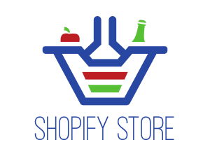 Bottle Apple Grocery Basket logo design