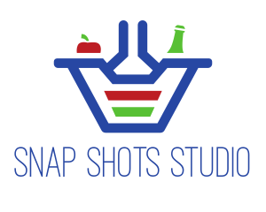 Food Store - Bottle Apple Grocery Basket logo design
