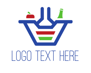 Grocery Store - Bottle Apple Grocery Basket logo design
