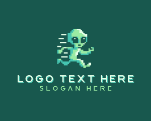 Cartoon - Pixelated Running Alien logo design