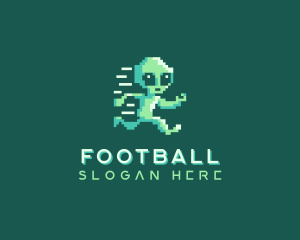 Pixelated Running Alien Logo