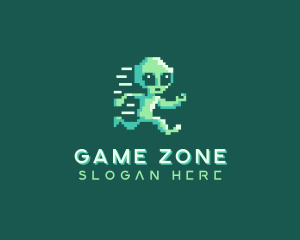 Pixelated Running Alien logo design