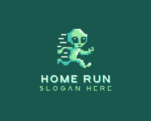 Pixelated Running Alien logo design