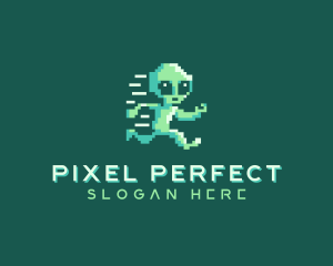 Pixelated Running Alien logo design