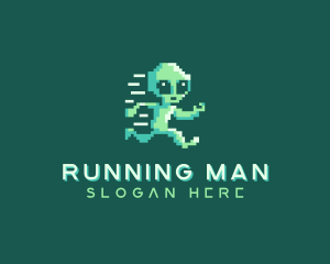 Pixelated Running Alien logo design