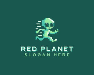 Martian - Pixelated Running Alien logo design