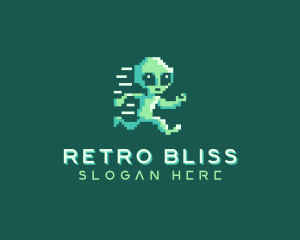 Nostalgia - Pixelated Running Alien logo design