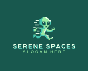 Pixelated Running Alien logo design