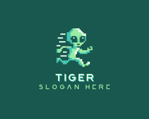 Pixel - Pixelated Running Alien logo design
