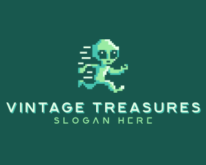 Collectibles - Pixelated Running Alien logo design