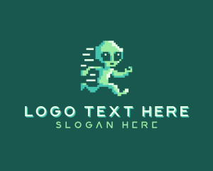 Pixelated Running Alien Logo