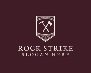 Banner Pickaxe Axe Equipment logo design