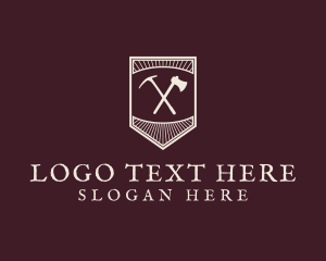 Log - Banner Pickaxe Axe Equipment logo design