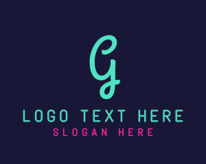 Letterform - Cursive Blue Neon G logo design