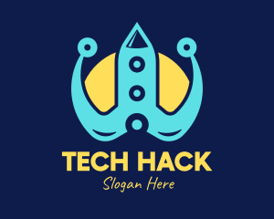 Blue Tech Rocket logo design