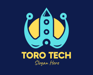 Blue Tech Rocket logo design