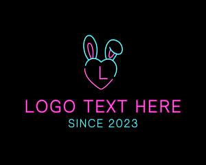 Naughty - Neon Heart Bunny logo design