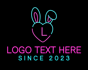 Strip Club - Neon Heart Bunny logo design