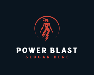 Woman Lightning Power logo design