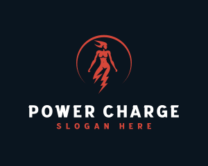 Woman Lightning Power logo design