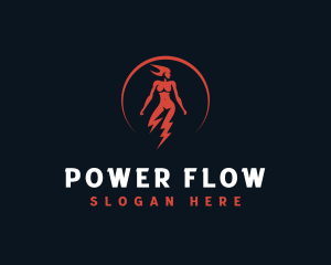 Woman Lightning Power logo design