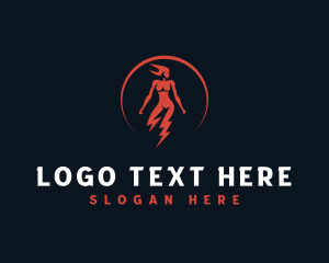 Human - Woman Lightning Power logo design