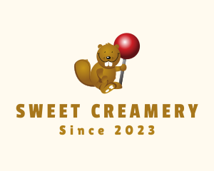 Cute Beaver Lollipop logo design