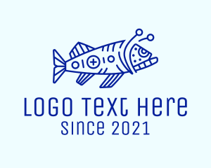 Aquarium Fish - Minimalist Blue Anglerfish logo design