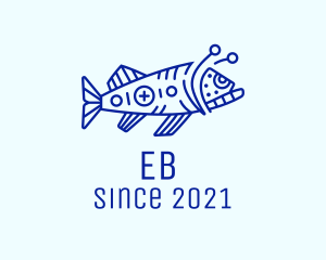 Fish - Minimalist Blue Anglerfish logo design