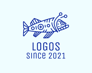 Aquarium Fish - Minimalist Blue Anglerfish logo design