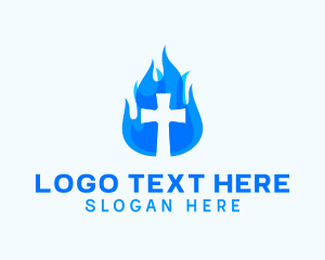 Holy - Blue Fire Cross logo design