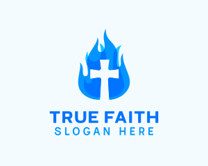 Belief - Blue Fire Cross logo design