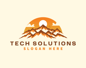 Mountain Climbing - Mountain Peak Sunset logo design