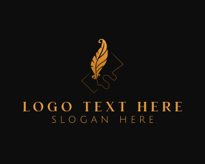 Poet - Gold Feather Writing logo design
