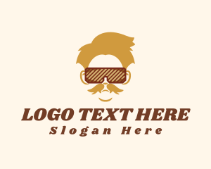 Brown Man - Hipster Moustache Sunglasses logo design