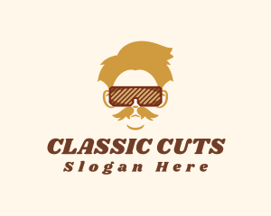 Barber Shop - Hipster Moustache Sunglasses logo design