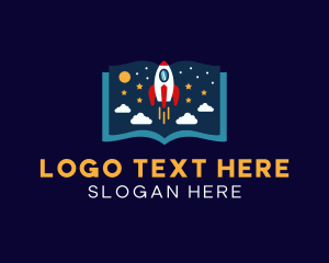 Universe - Star Rocket Ship Book logo design