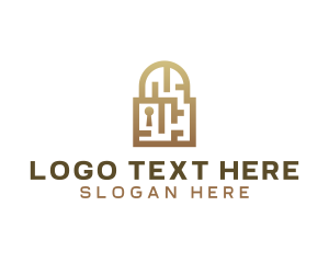 Puzzle - Maze Security Padlock logo design